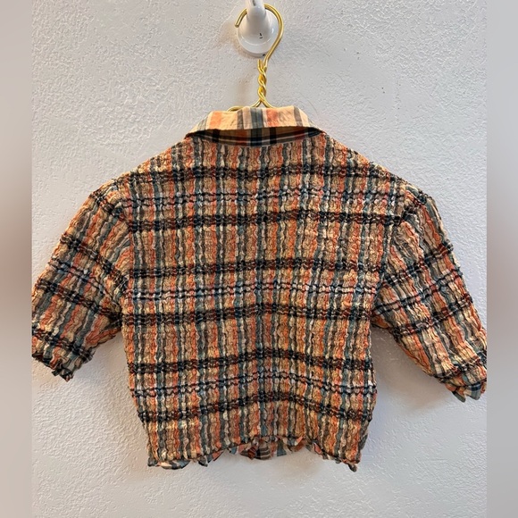 Ulla Johnson Jules Smocked Silk Cotton Collared Crop Top 00 - Picture 6 of 8